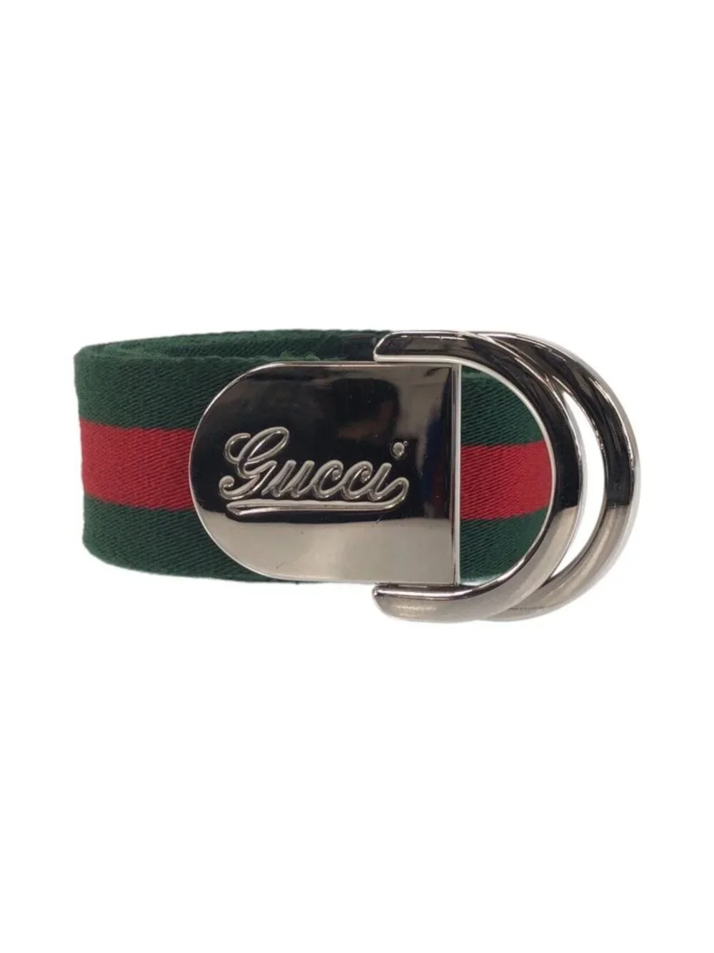 Gucci Sherry Line 85 Green Red Silver Cotton Belt